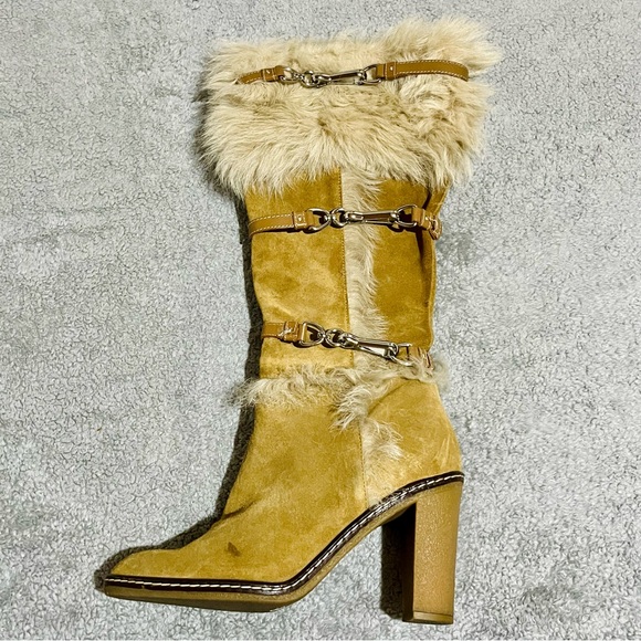 Coach Jessica Made In Italy Tan Fur-Trimmed Women's Boots - Picture 3 of 10